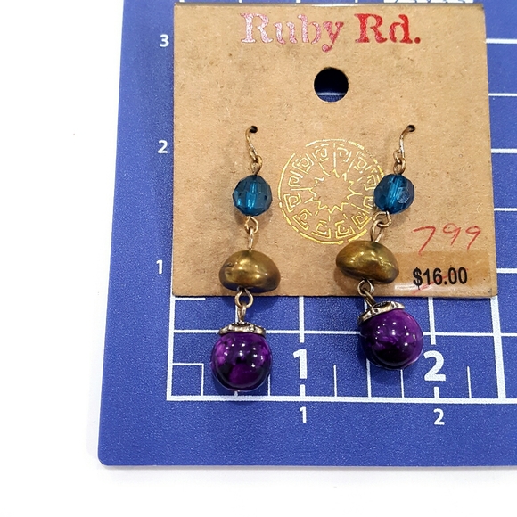 NWT Ruby Rd. Blue Purple Gold Dangle Bead Earrings - Picture 3 of 3